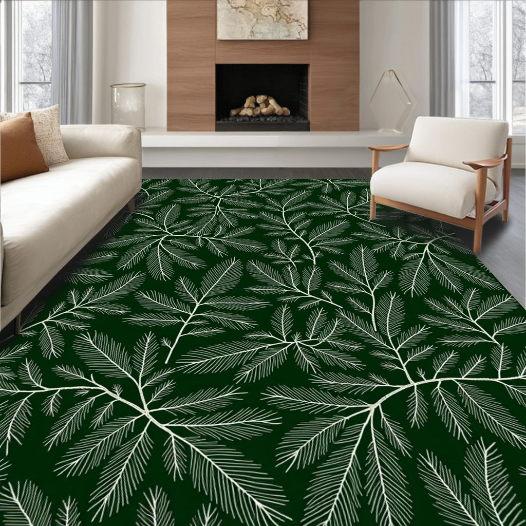 Elegant White Leafy Pattern Design Rug
