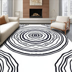 Concentric Black and White Abstract Design Rug