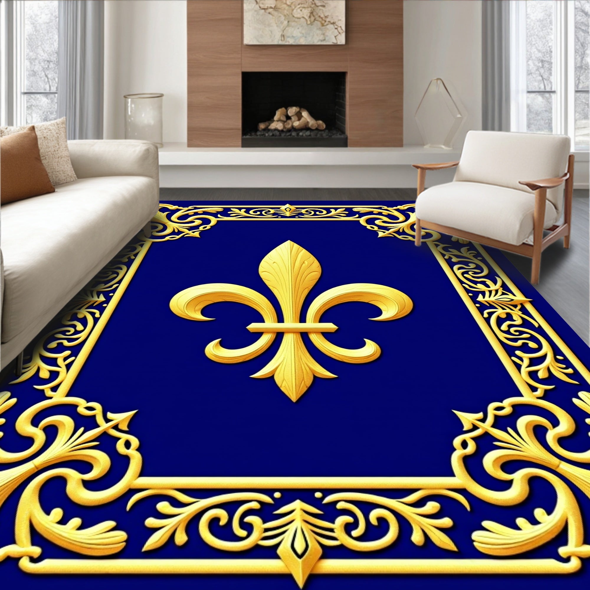 Royal Gold Fleur de Lis Pattern Rug