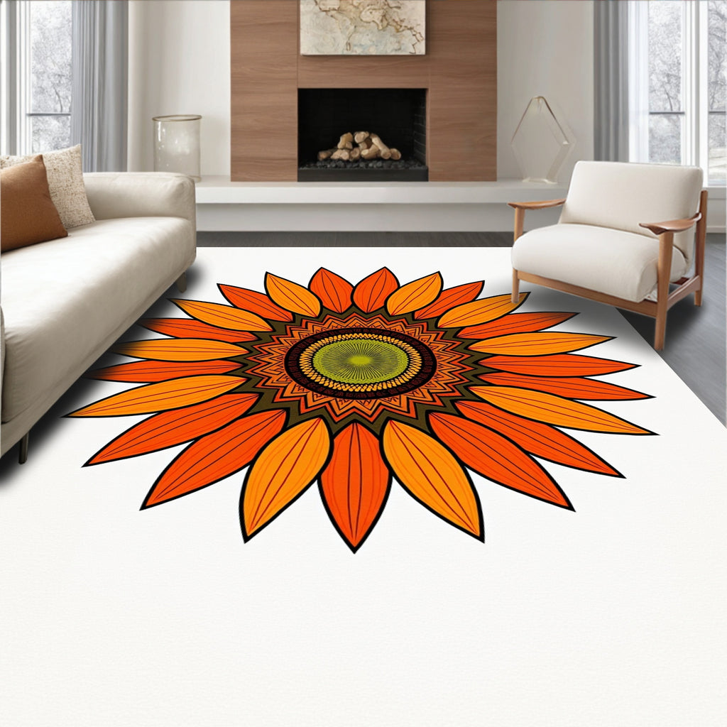 Orange Floral Mandala Pattern Rug