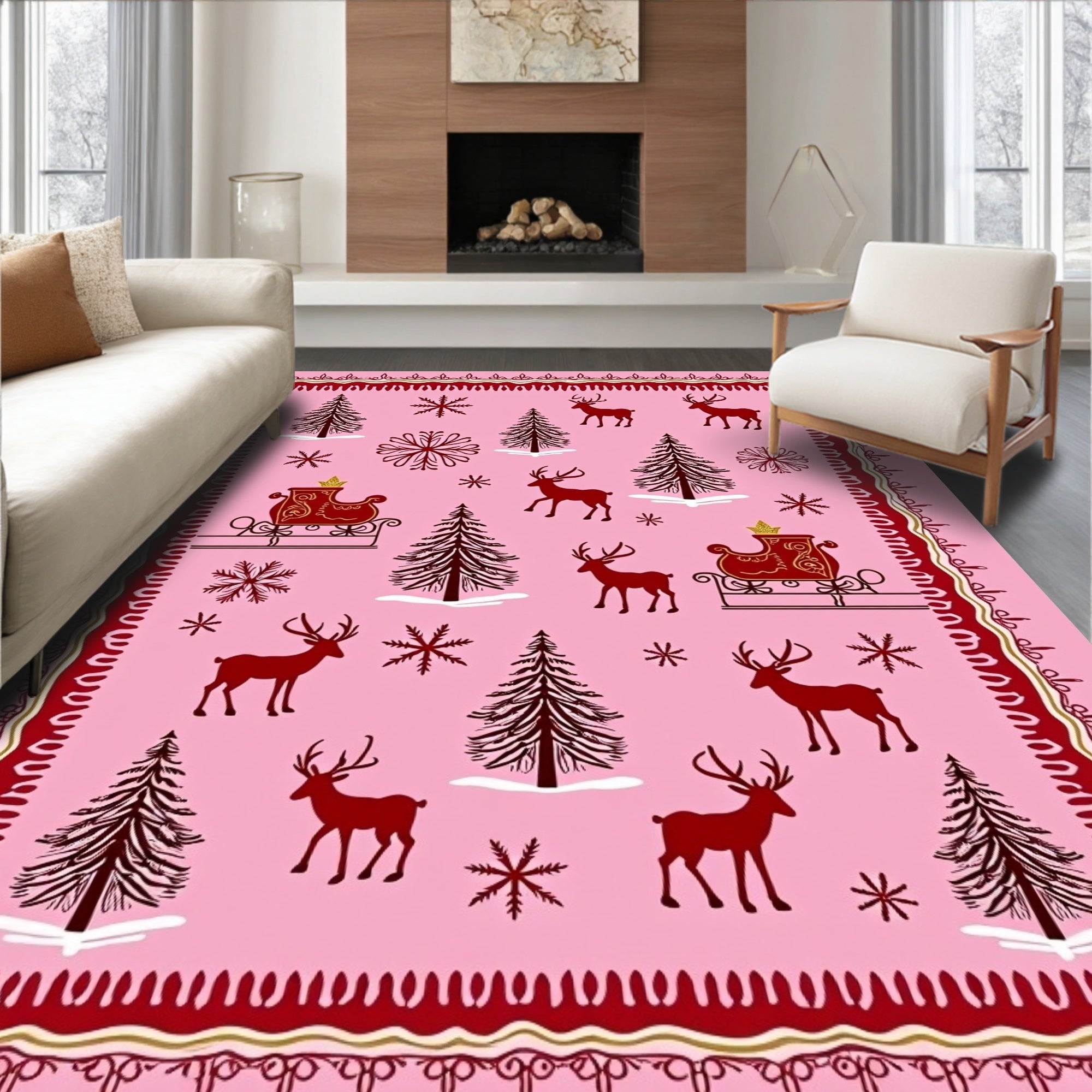 Whimsical Woodland Winter Scene Rug