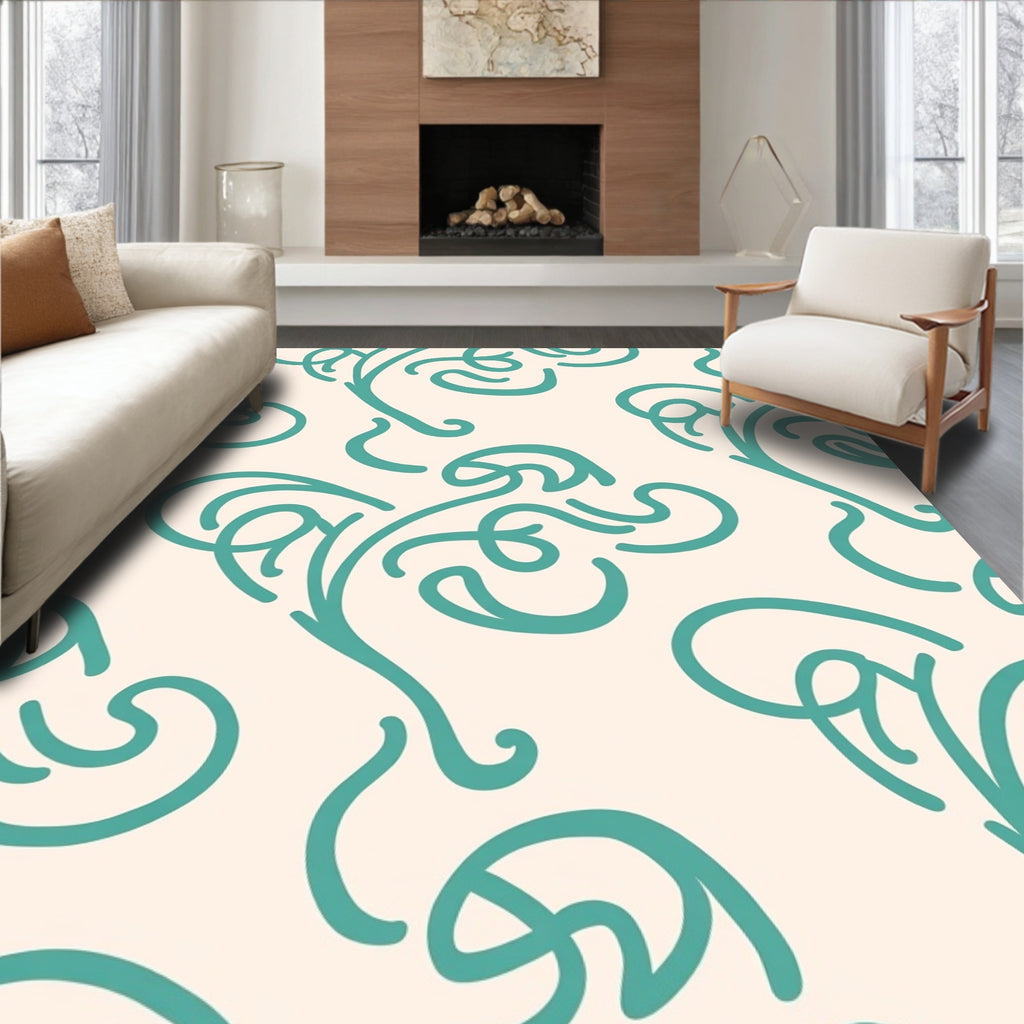 Teal Swirl Pattern Design Rug