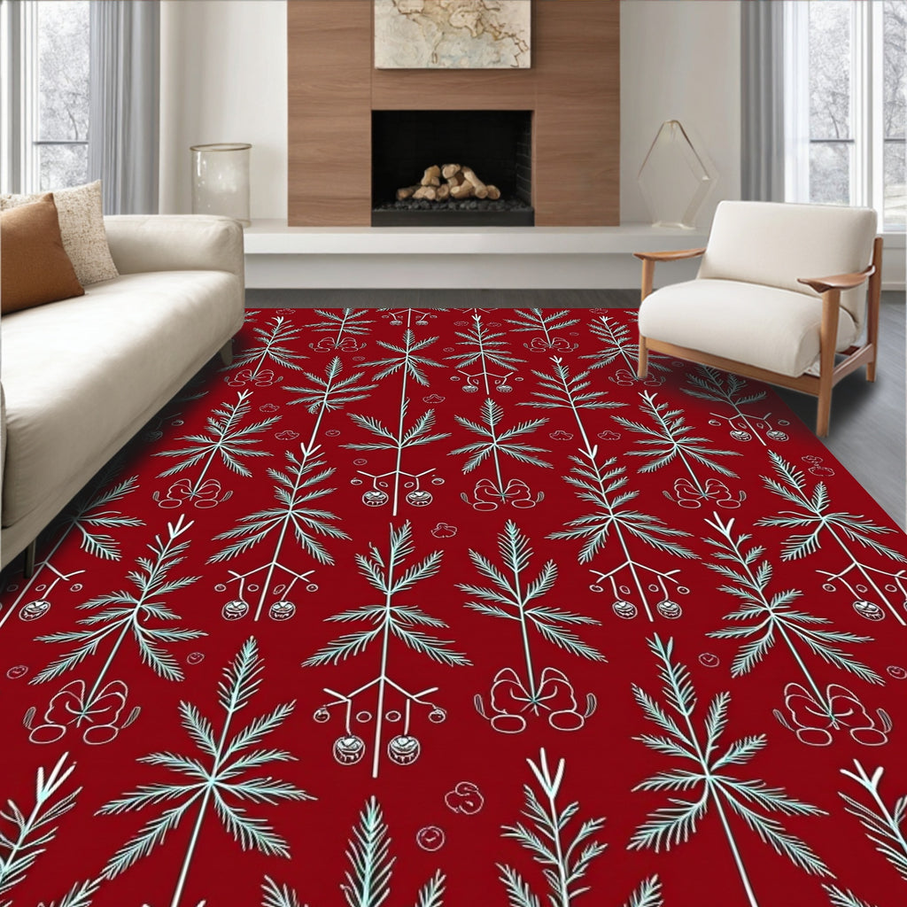 Festive Evergreen Pine Pattern Rug