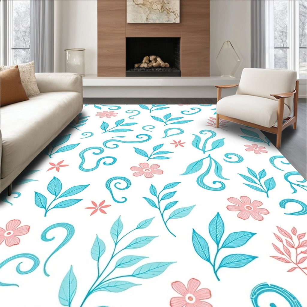 Whimsical Floral Leaf Swirl Pattern Rug