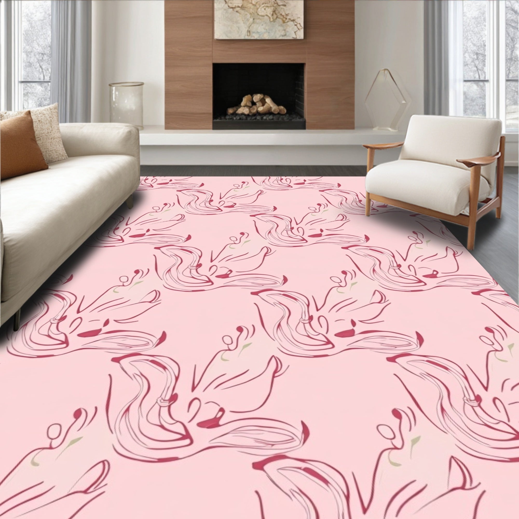 Abstract Figure Outline Pink Rug