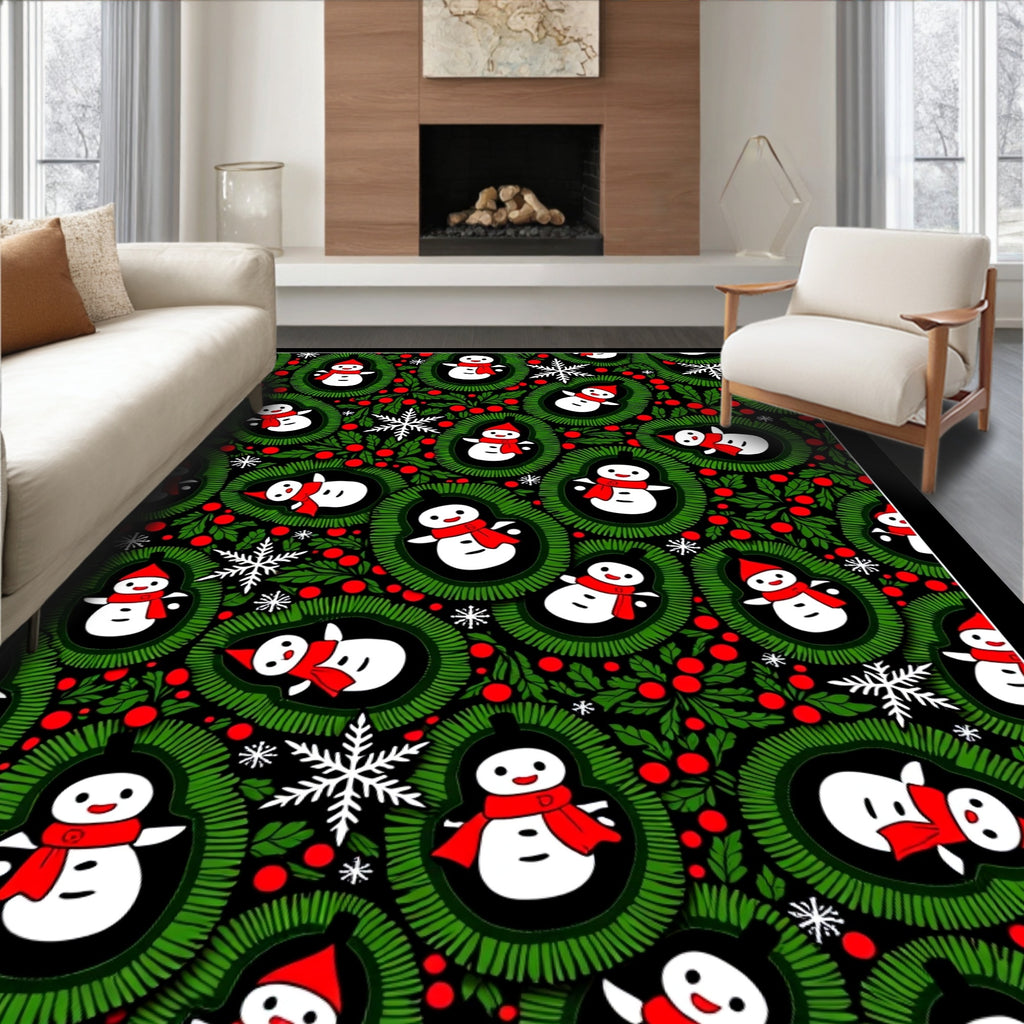 Festive Snowman Wreath Holiday Rug