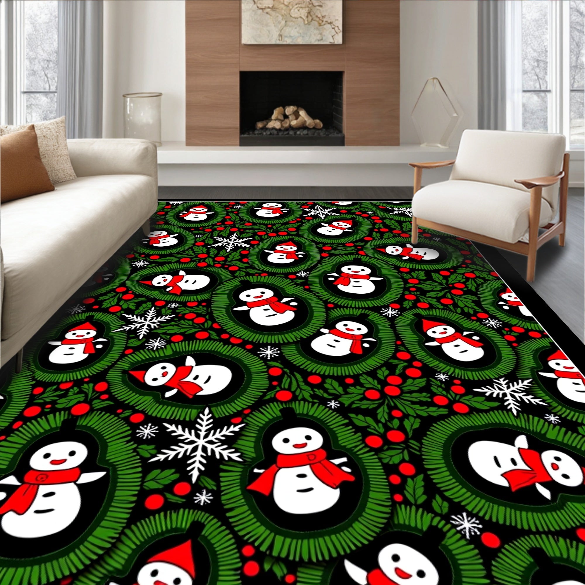 Festive Snowman Wreath Holiday Rug