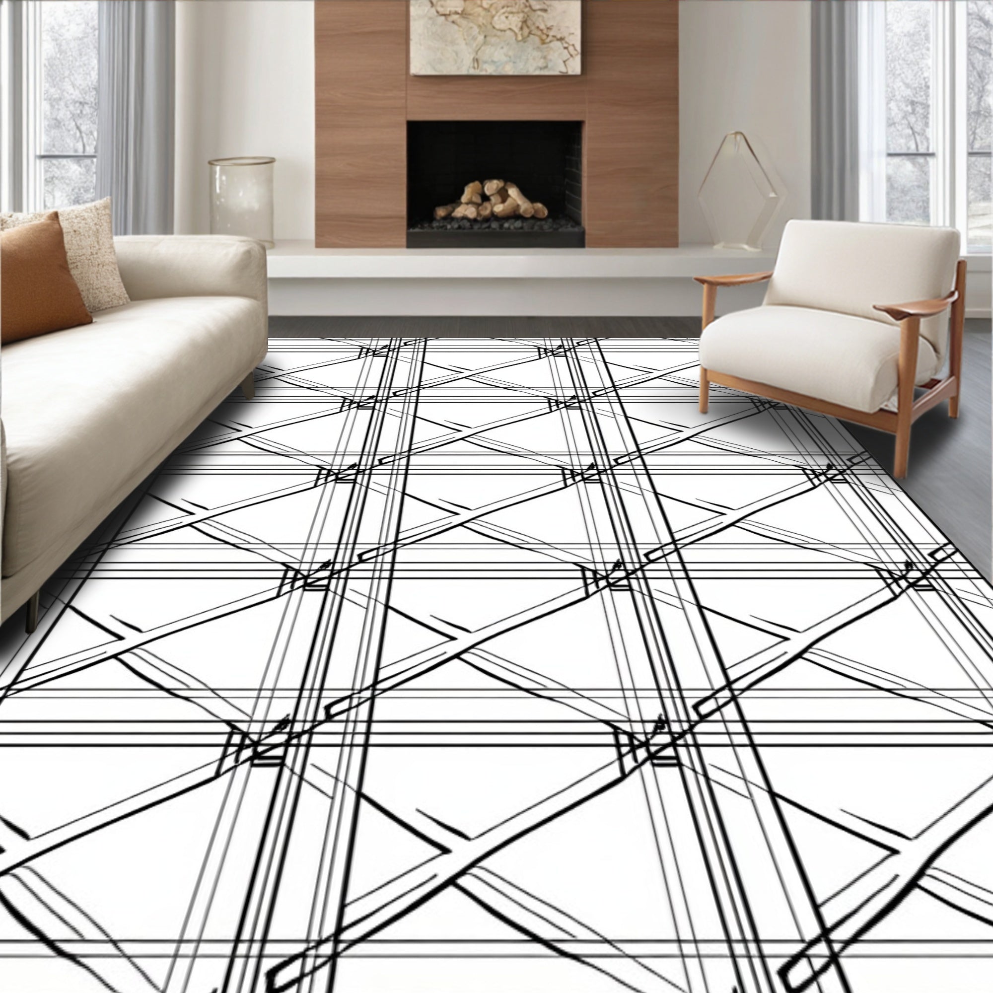 Interlocking Geometric Stripe Pattern Rug