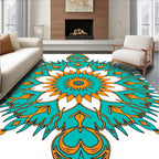 Teal Gold Intricate Mandala Design Rug