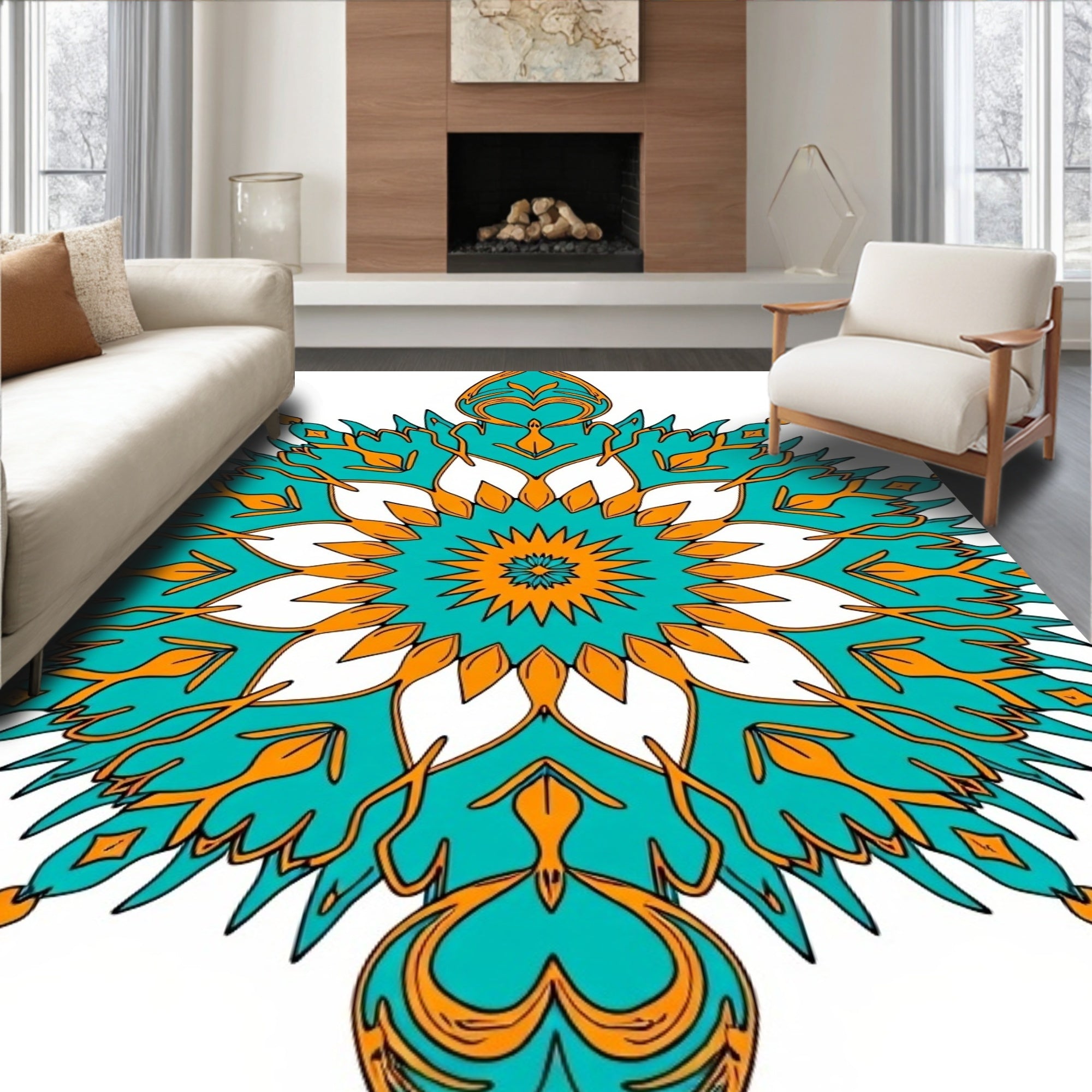 Teal Gold Intricate Mandala Design Rug