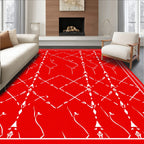 Red White Lattice Floral Pattern Rug