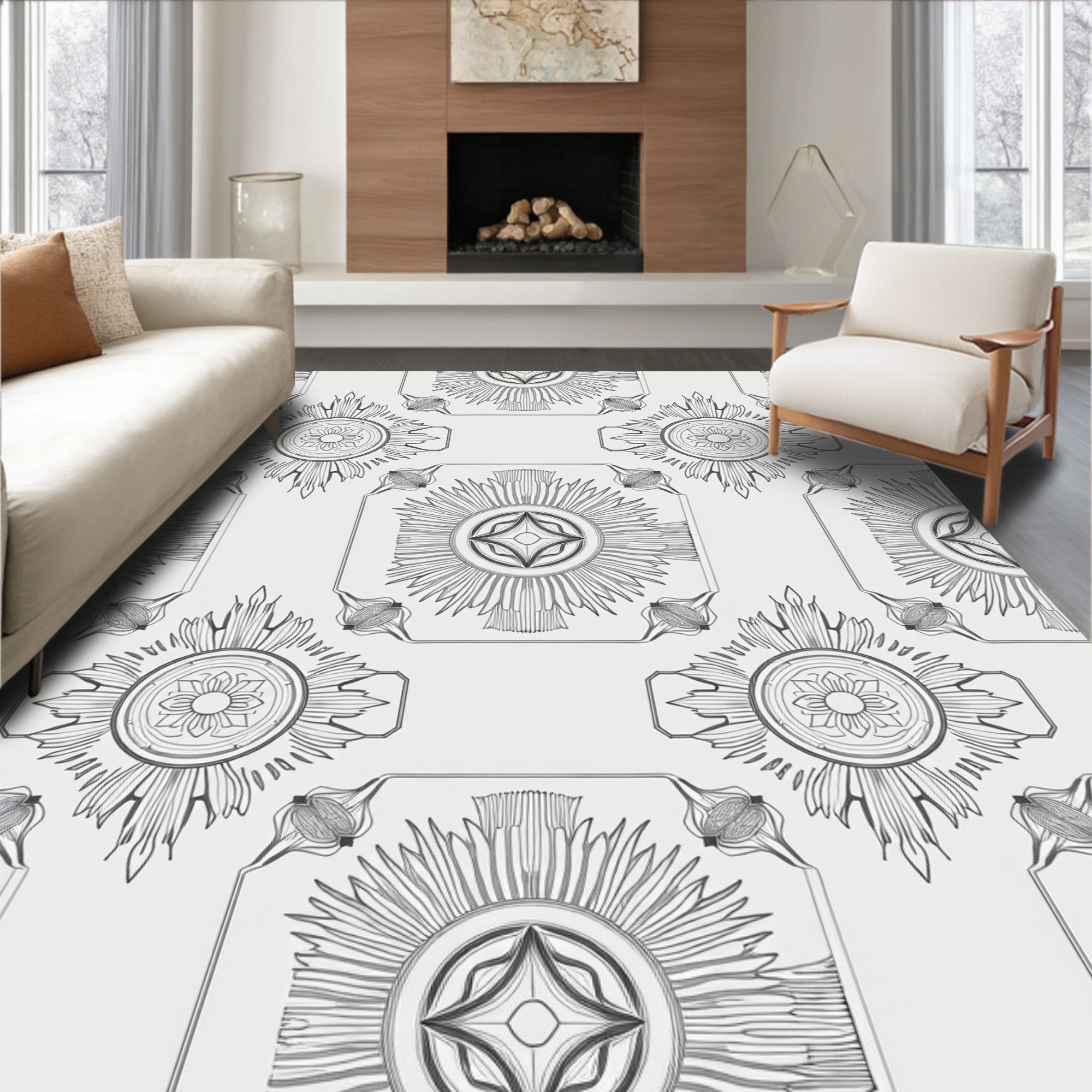 Ornate Starburst Floral Pattern Rug