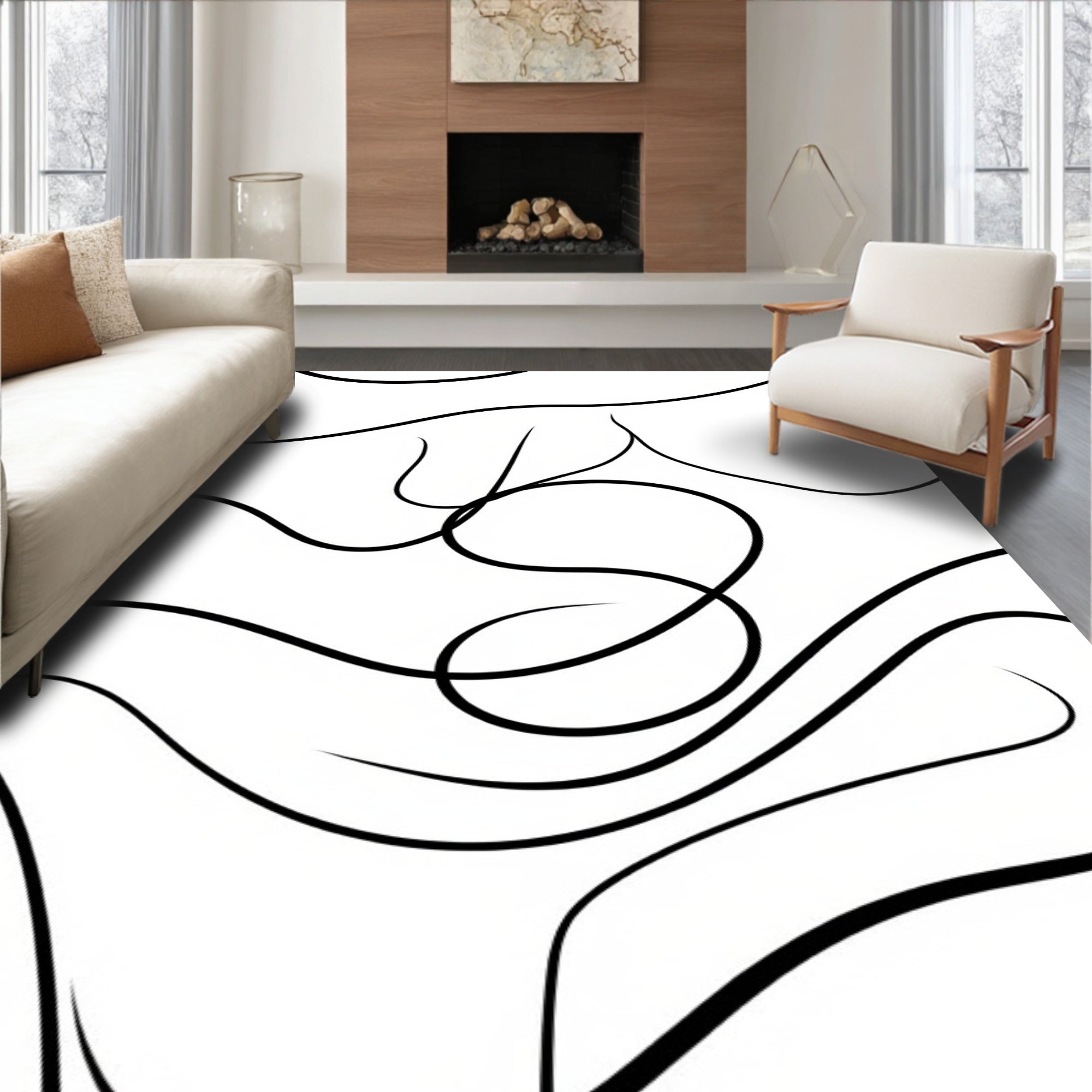 Minimalist Black Line Art Abstract Rug