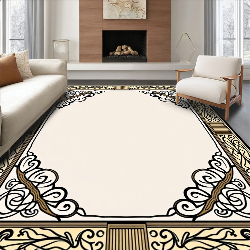 Elegant Black Gold Floral Pattern Rug