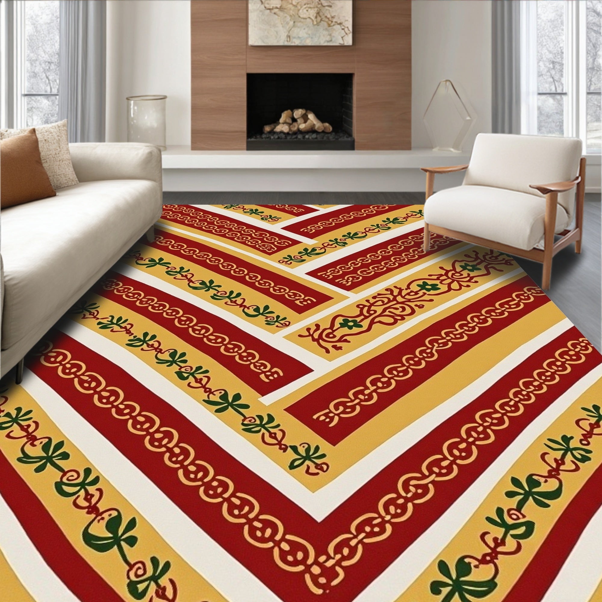 Striped Geometric Floral Band Pattern Rug