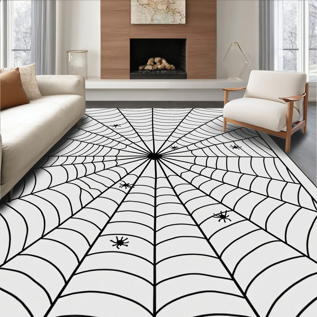 Black Spiderweb With 6 Spiders Rug