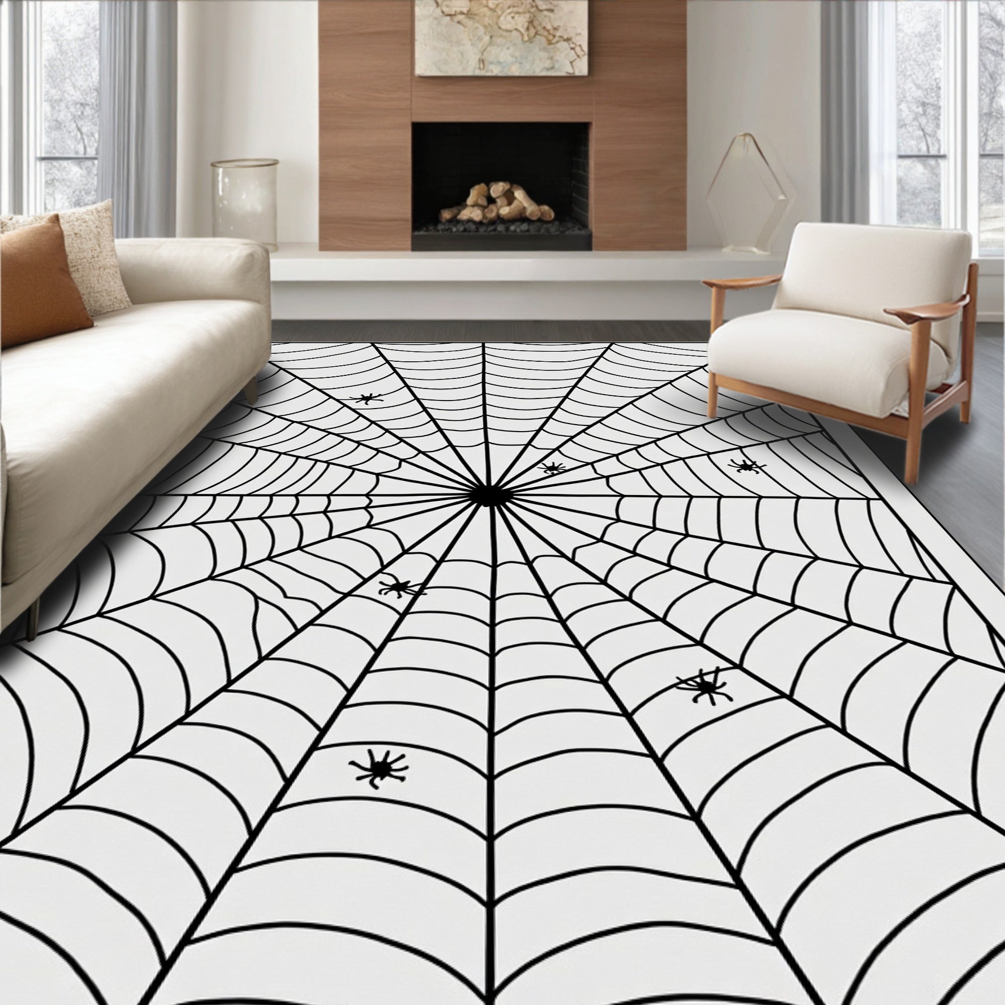 Black Spiderweb With 6 Spiders Rug