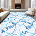 Abstract Blue Floral Swirl Pattern Rug