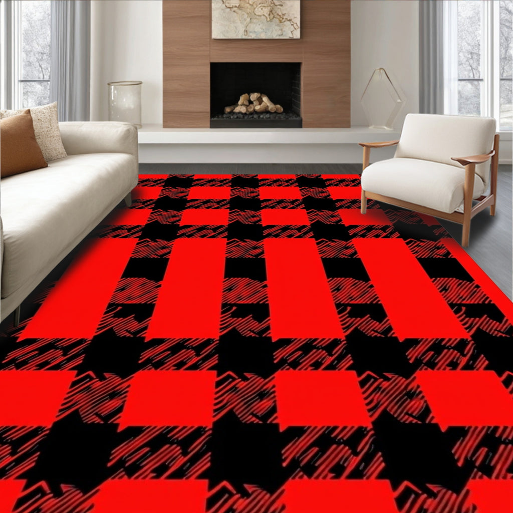 Red Black Buffalo Check Pattern Rug