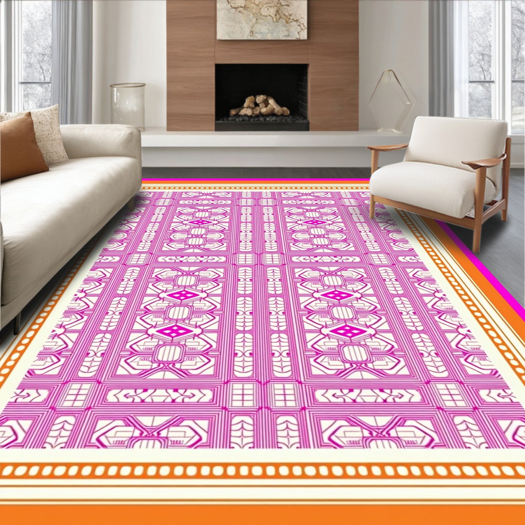 Pink geometric trellis medallion Rug