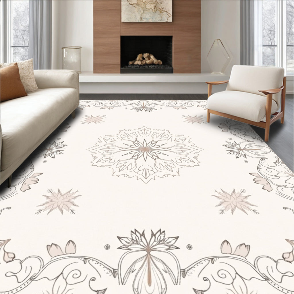 Elegant Floral Mandala Scroll Design Rug