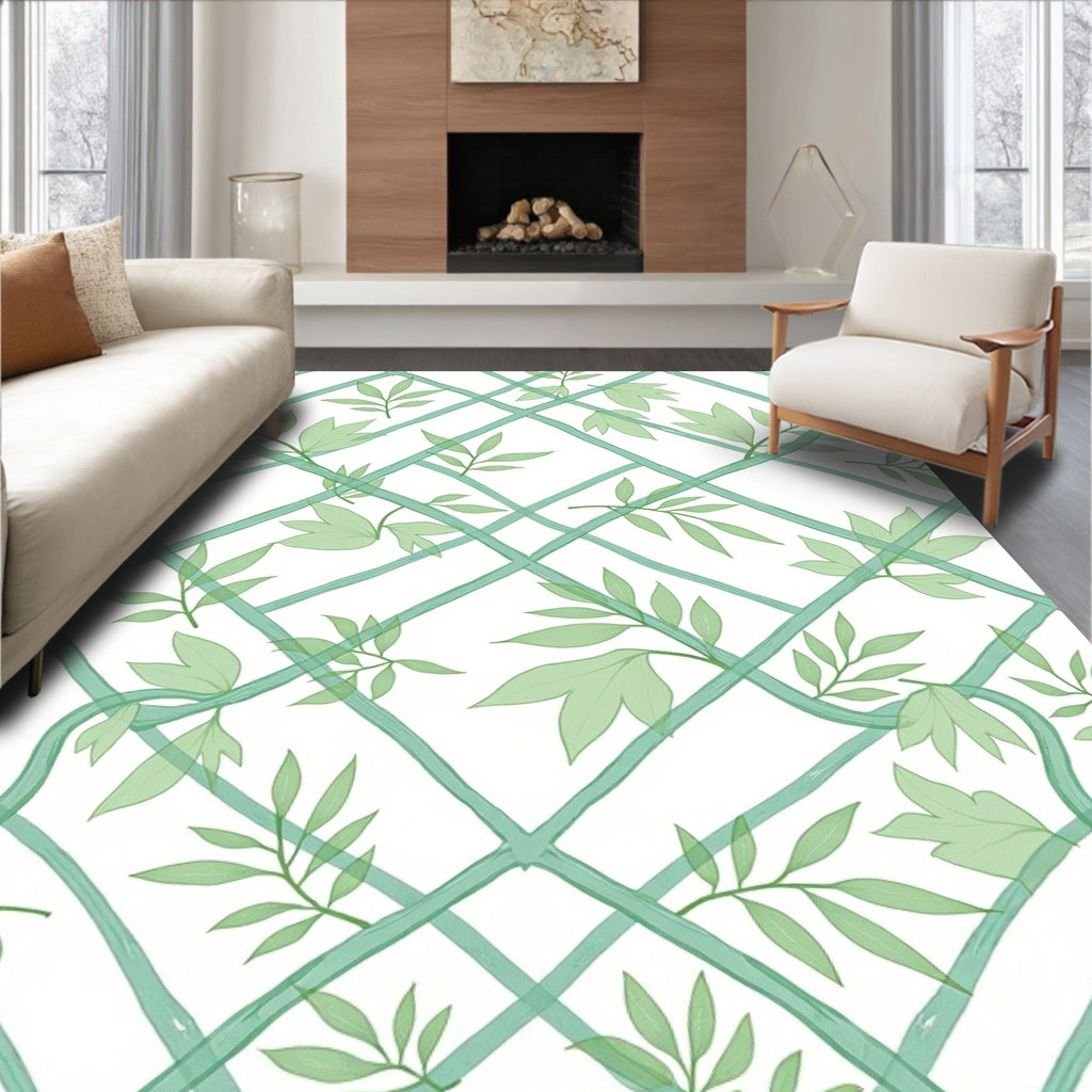 Green Vine Trellis Pattern Rug