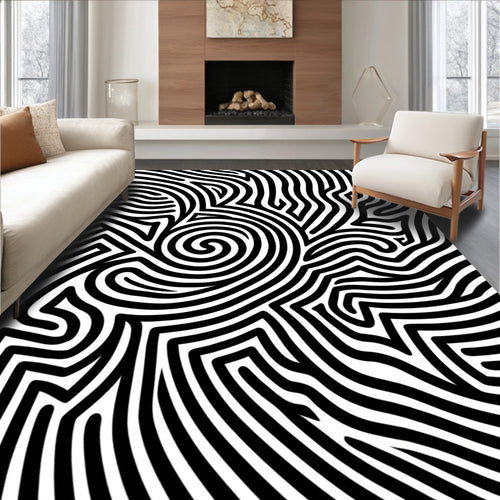Abstract Black White Swirl Pattern Rug