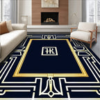 Gold Geometric Frame with Central Emblem Rug