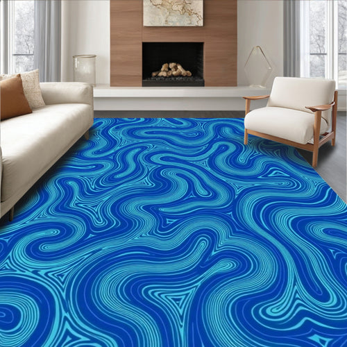 Abstract Blue Swirl Triangle Pattern Rug