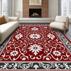 Rich Red Floral Scroll Work Rug