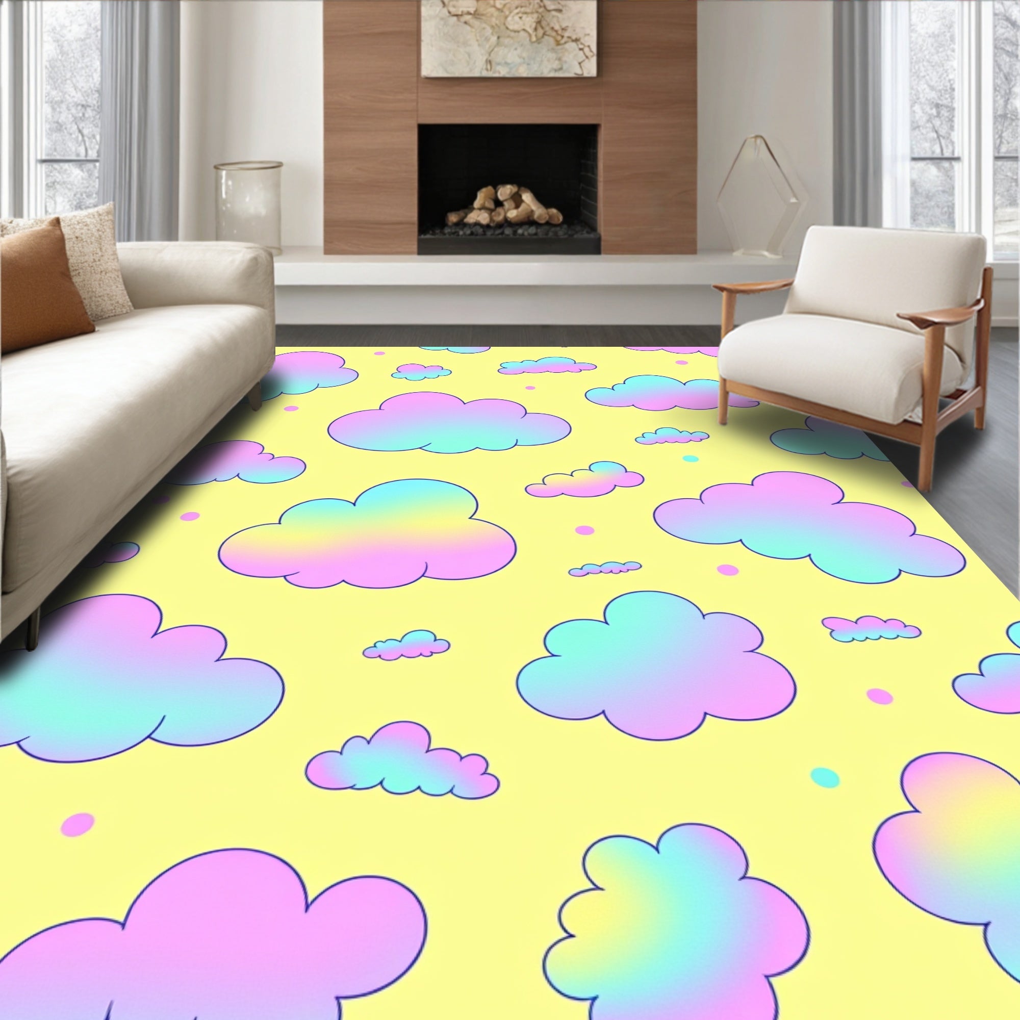Pastel Rainbow Clouds Pattern Rug
