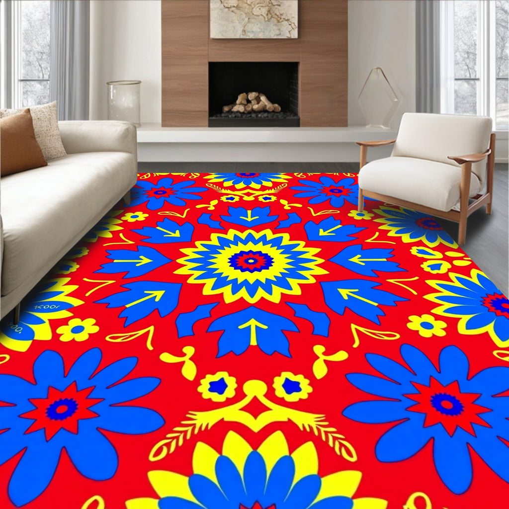 Bright Floral And Leaf Motif Rug