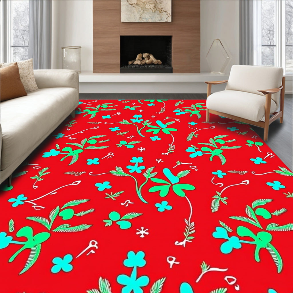 Red Floral Vine Pattern Rug