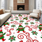 Festive Elves Red Green Swirl Snowflakes Rug