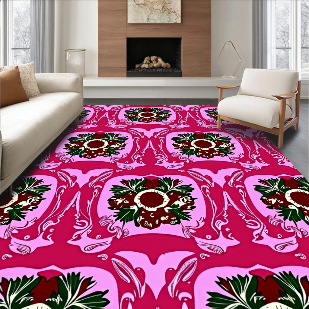 Bold Floral Pattern With Pink Accent Rug