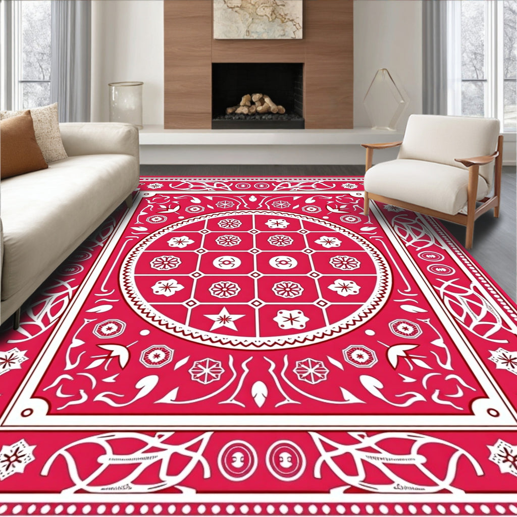 Red Floral And Geometric Pattern Rug