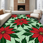 Red Floral Festive Poinsettia Design Rug