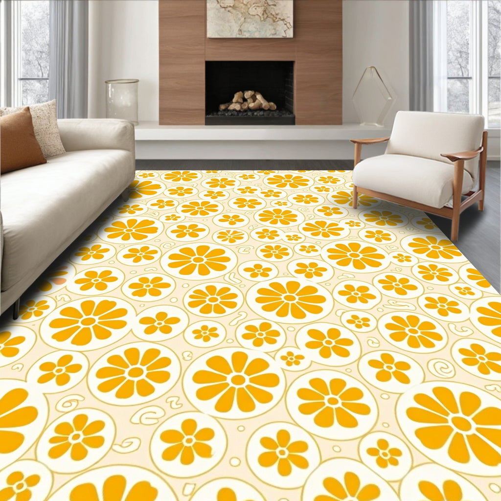 Orange Citrus Flower Pattern Rug