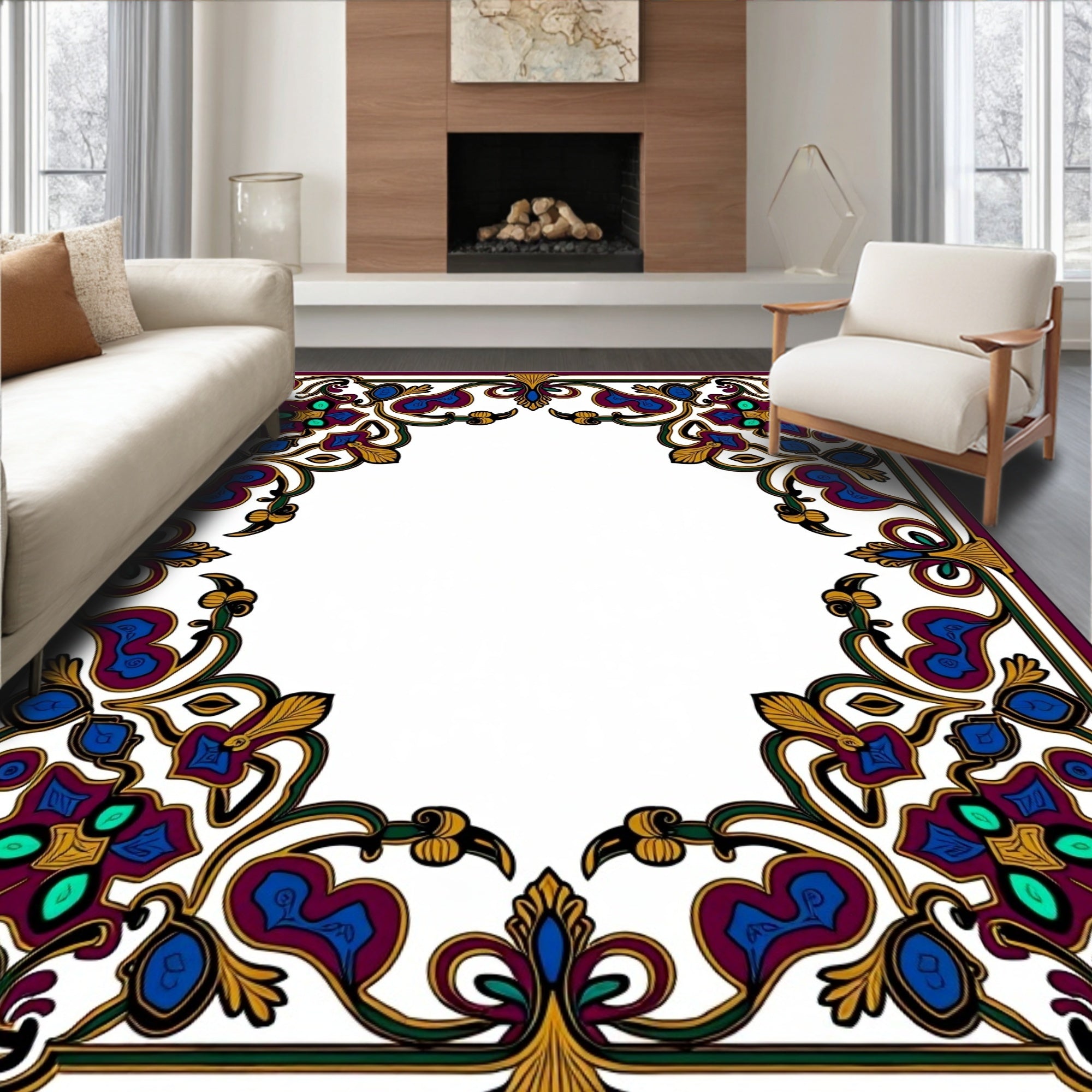 Intricate Floral Border Design Pattern Rug