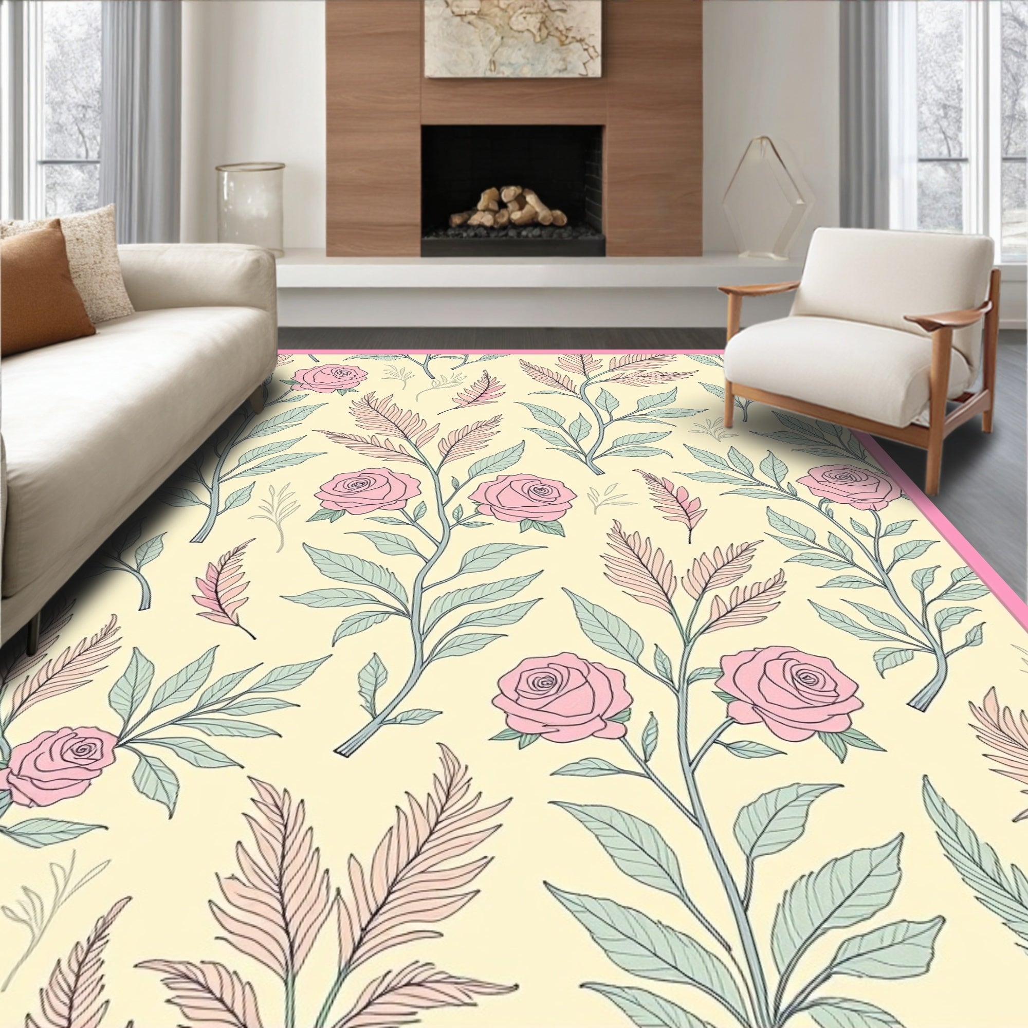 Floral Rose Vine Whimsical Pattern Rug