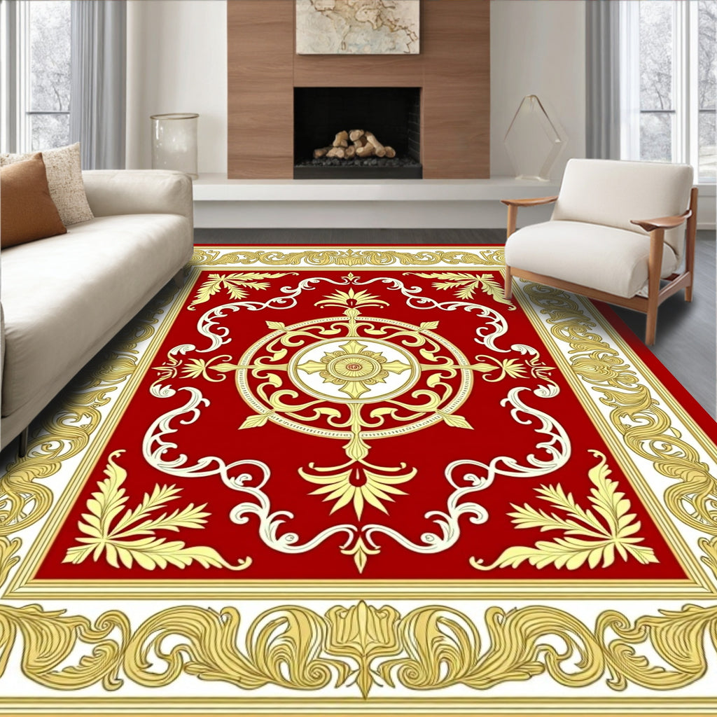 Red Golden Elaborate Floral Medallion Rug