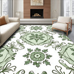 Green Floral Medallion Swirl Pattern Rug