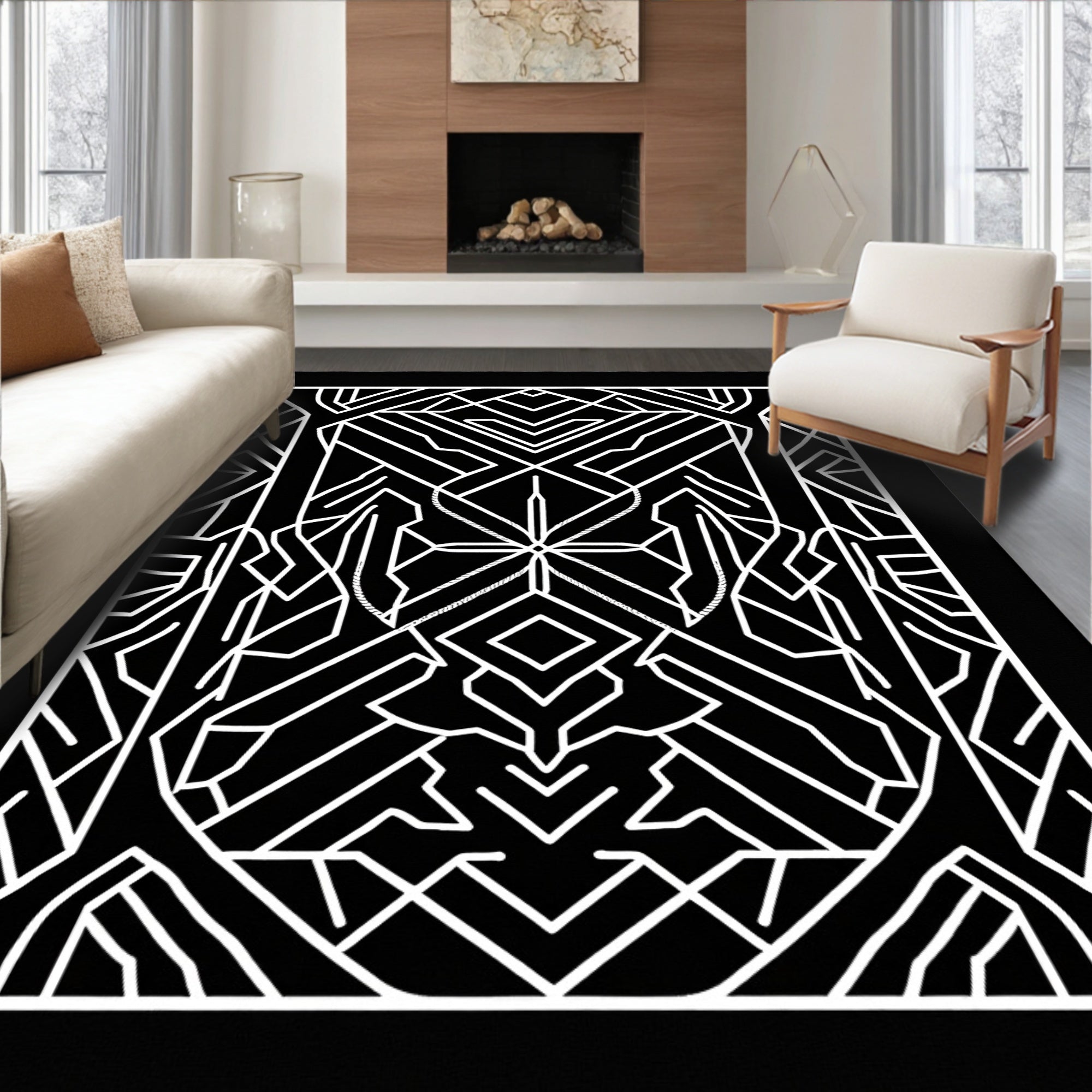Black White Geometric Art Deco Rug