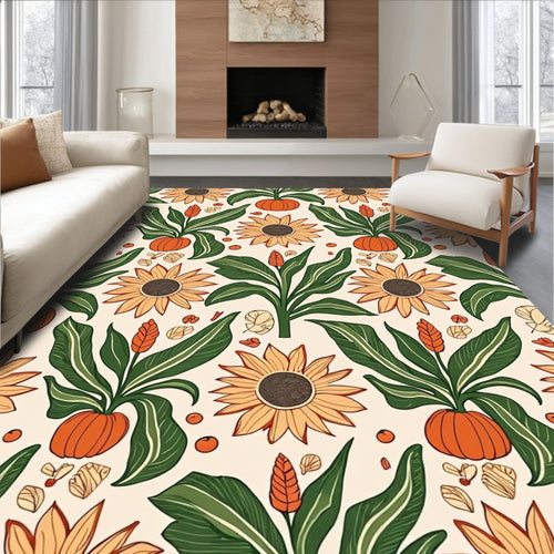 Autumn Garden Sunflower Pumpkin Pattern Rug