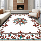 Ornate Floral Medallion Border Design Rug