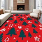 Festive Evergreen Trees Snowflake Pattern Rug