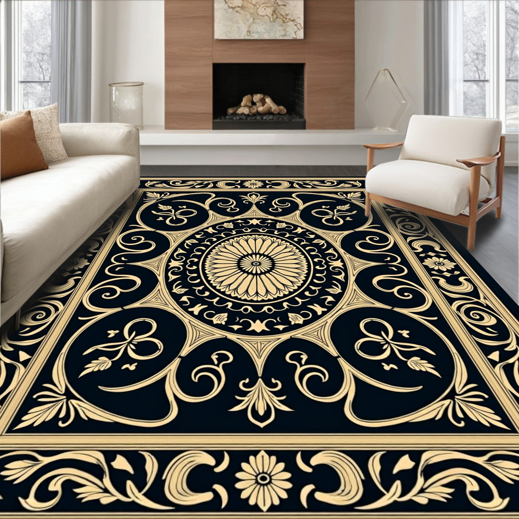 Ornate Floral and Scrollwork Pattern Rug