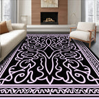 Elegant Scrollwork Black Pink Rug