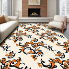 Elegant Orange Black Flourish Pattern Rug