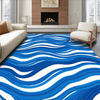 Bold Blue Wavy Abstract Pattern Rug